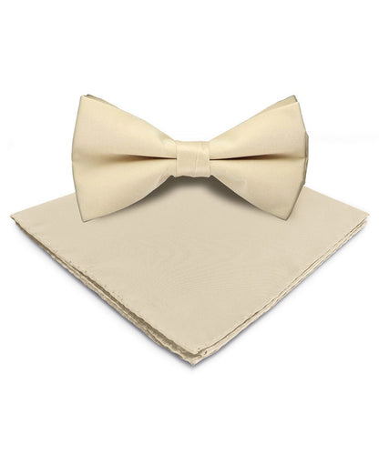 Solid Bow Tie & Pocket Square in a Box by Vittorio Farina (basic - bow - tie - hanky - beige) for Independent Retail Stores by Dubal Brothers
