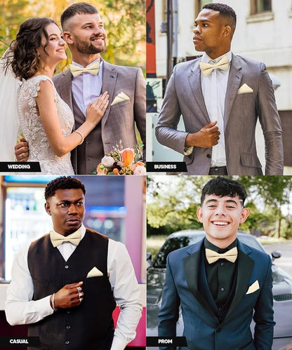 Solid Bow Tie & Pocket Square in a Box by Vittorio Farina (basic - bow - tie - hanky - beige) for Independent Retail Stores by Dubal Brothers