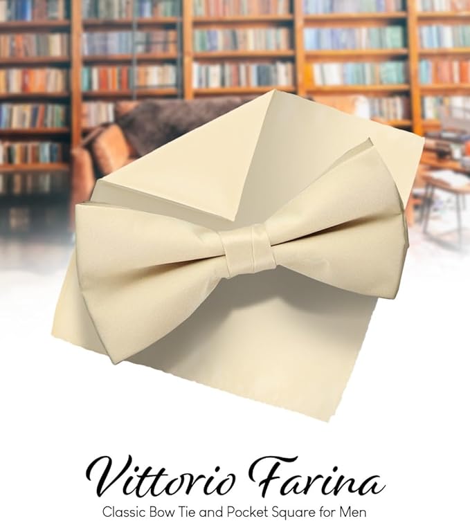Solid Bow Tie & Pocket Square in a Box by Vittorio Farina (basic - bow - tie - hanky - beige) for Independent Retail Stores by Dubal Brothers