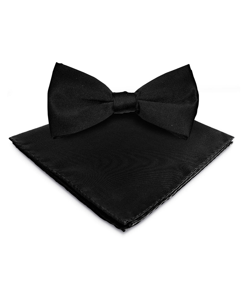 Solid Bow Tie & Pocket Square in a Box by Vittorio Farina (basic - bow - tie - hanky - black) for Independent Retail Stores by Dubal Brothers