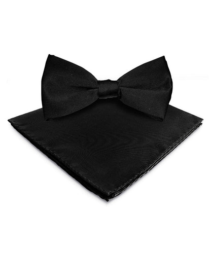 Solid Bow Tie & Pocket Square in a Box by Vittorio Farina (basic - bow - tie - hanky - black) for Independent Retail Stores by Dubal Brothers