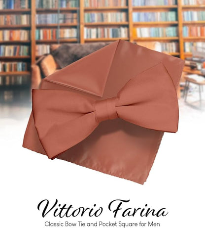 Solid Bow Tie & Pocket Square in a Box by Vittorio Farina (basic - bow - tie - hanky - blush) for Independent Retail Stores by Dubal Brothers