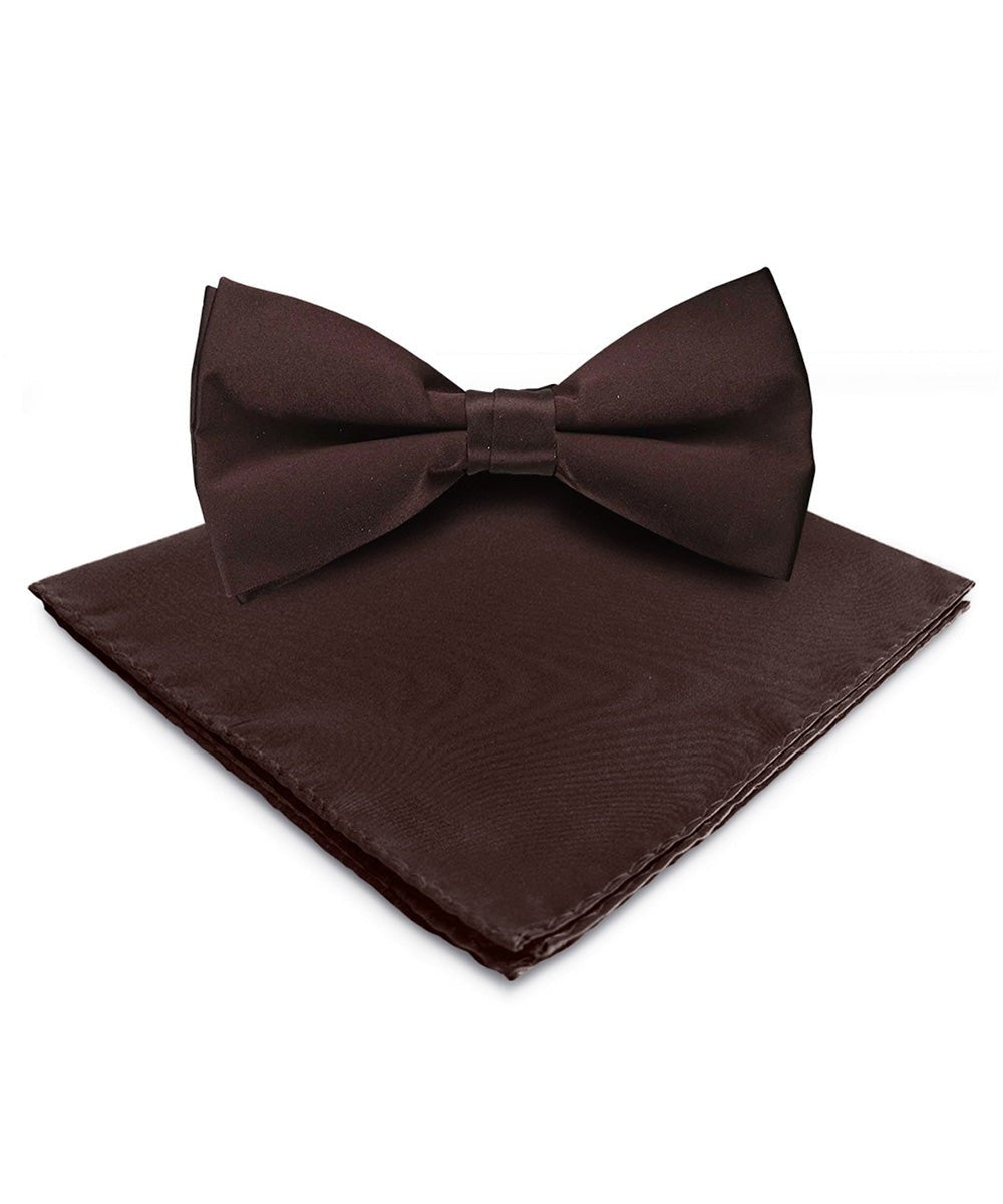 Solid Bow Tie & Pocket Square in a Box by Vittorio Farina (basic - bow - tie - hanky - brown) for Independent Retail Stores by Dubal Brothers