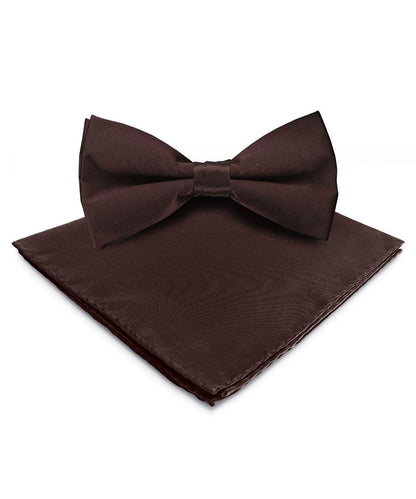 Solid Bow Tie & Pocket Square in a Box by Vittorio Farina (basic - bow - tie - hanky - brown) for Independent Retail Stores by Dubal Brothers
