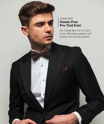 Solid Bow Tie & Pocket Square in a Box by Vittorio Farina (basic - bow - tie - hanky - brown) for Independent Retail Stores by Dubal Brothers