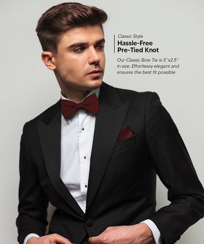 Solid Bow Tie & Pocket Square in a Box by Vittorio Farina (basic - bow - tie - hanky - burgundy) for Independent Retail Stores by Dubal Brothers