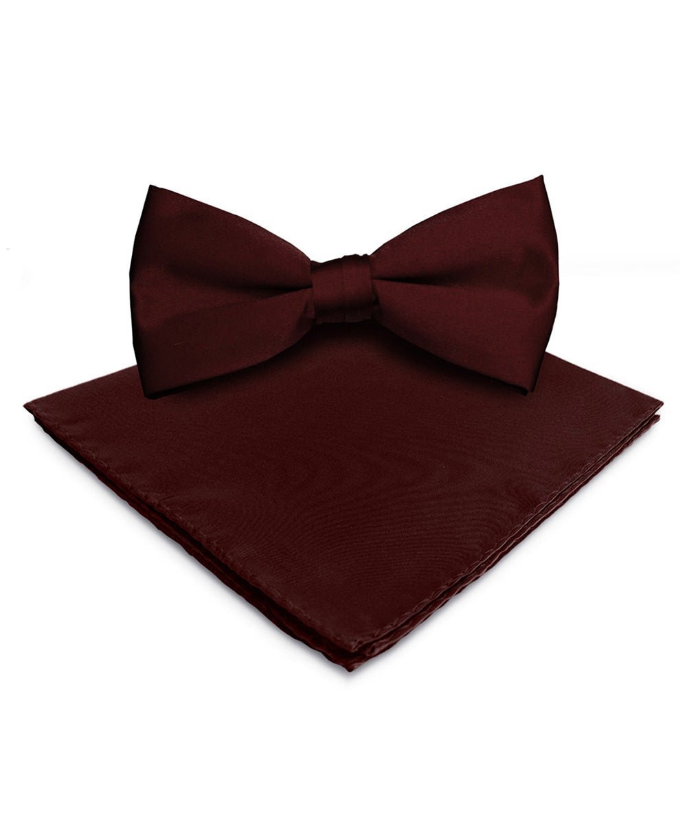 Solid Bow Tie & Pocket Square in a Box by Vittorio Farina (basic - bow - tie - hanky - burgundy) for Independent Retail Stores by Dubal Brothers