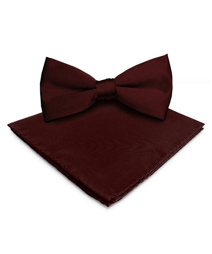 Solid Bow Tie & Pocket Square in a Box by Vittorio Farina (basic - bow - tie - hanky - burgundy) for Independent Retail Stores by Dubal Brothers