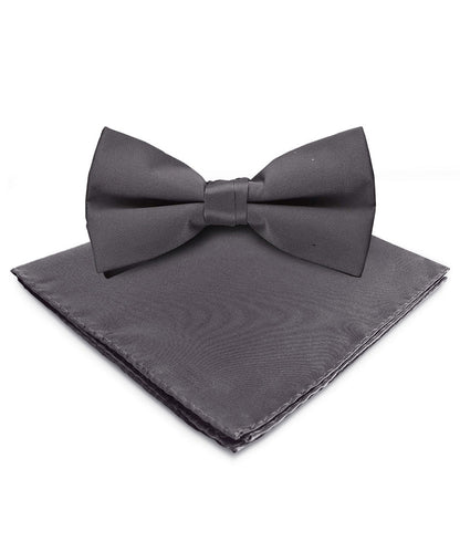 Solid Bow Tie & Pocket Square in a Box by Vittorio Farina (basic - bow - tie - hanky - charcoal) for Independent Retail Stores by Dubal Brothers