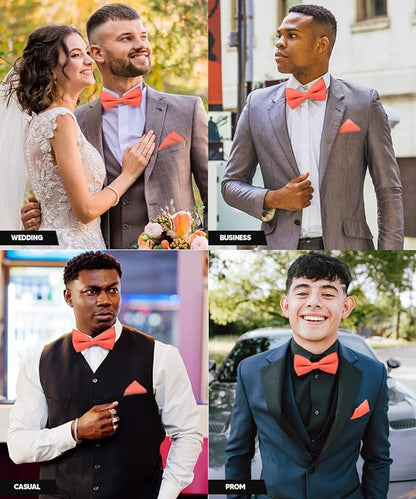 Solid Bow Tie & Pocket Square in a Box by Vittorio Farina (basic - bow - tie - hanky - coral) for Independent Retail Stores by Dubal Brothers