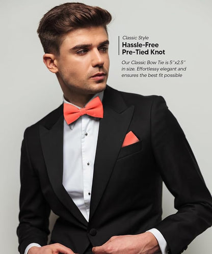 Solid Bow Tie & Pocket Square in a Box by Vittorio Farina (basic - bow - tie - hanky - coral) for Independent Retail Stores by Dubal Brothers