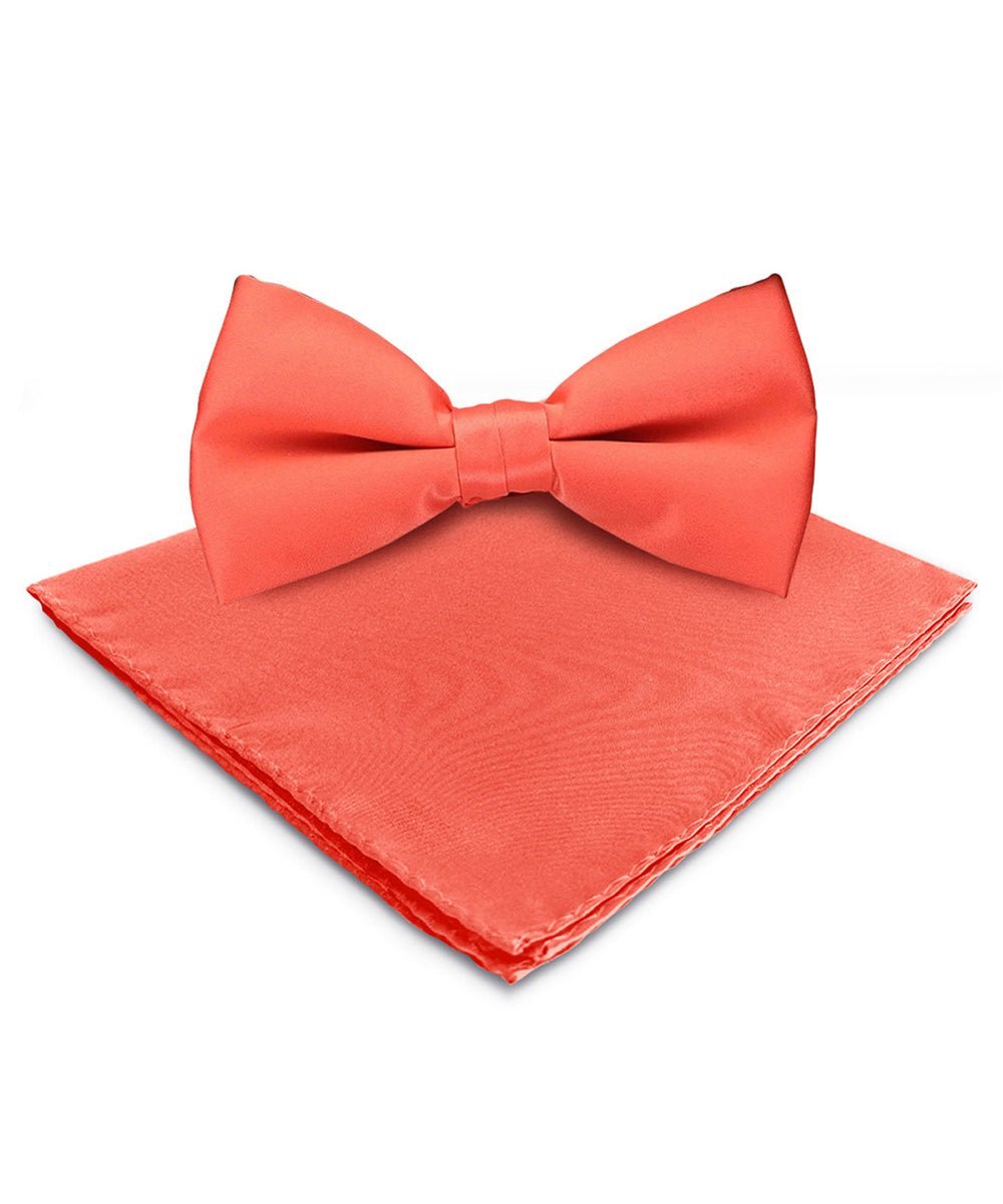 Solid Bow Tie & Pocket Square in a Box by Vittorio Farina (basic - bow - tie - hanky - coral) for Independent Retail Stores by Dubal Brothers