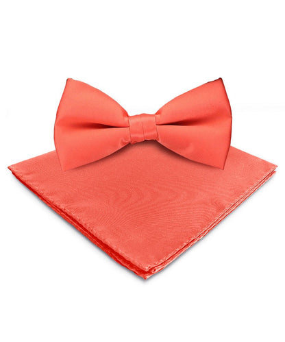 Solid Bow Tie & Pocket Square in a Box by Vittorio Farina (basic - bow - tie - hanky - coral) for Independent Retail Stores by Dubal Brothers