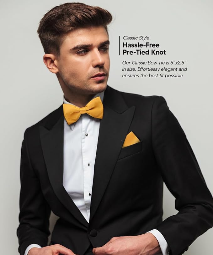 Solid Bow Tie & Pocket Square in a Box by Vittorio Farina (basic - bow - tie - hanky - gold) for Independent Retail Stores by Dubal Brothers