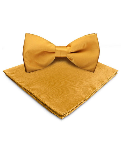Solid Bow Tie & Pocket Square in a Box by Vittorio Farina (basic - bow - tie - hanky - gold) for Independent Retail Stores by Dubal Brothers