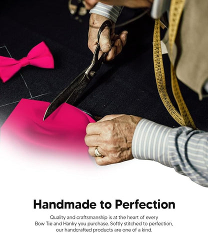 Solid Bow Tie & Pocket Square in a Box by Vittorio Farina (basic - bow - tie - hanky - hot - pink) for Independent Retail Stores by Dubal Brothers