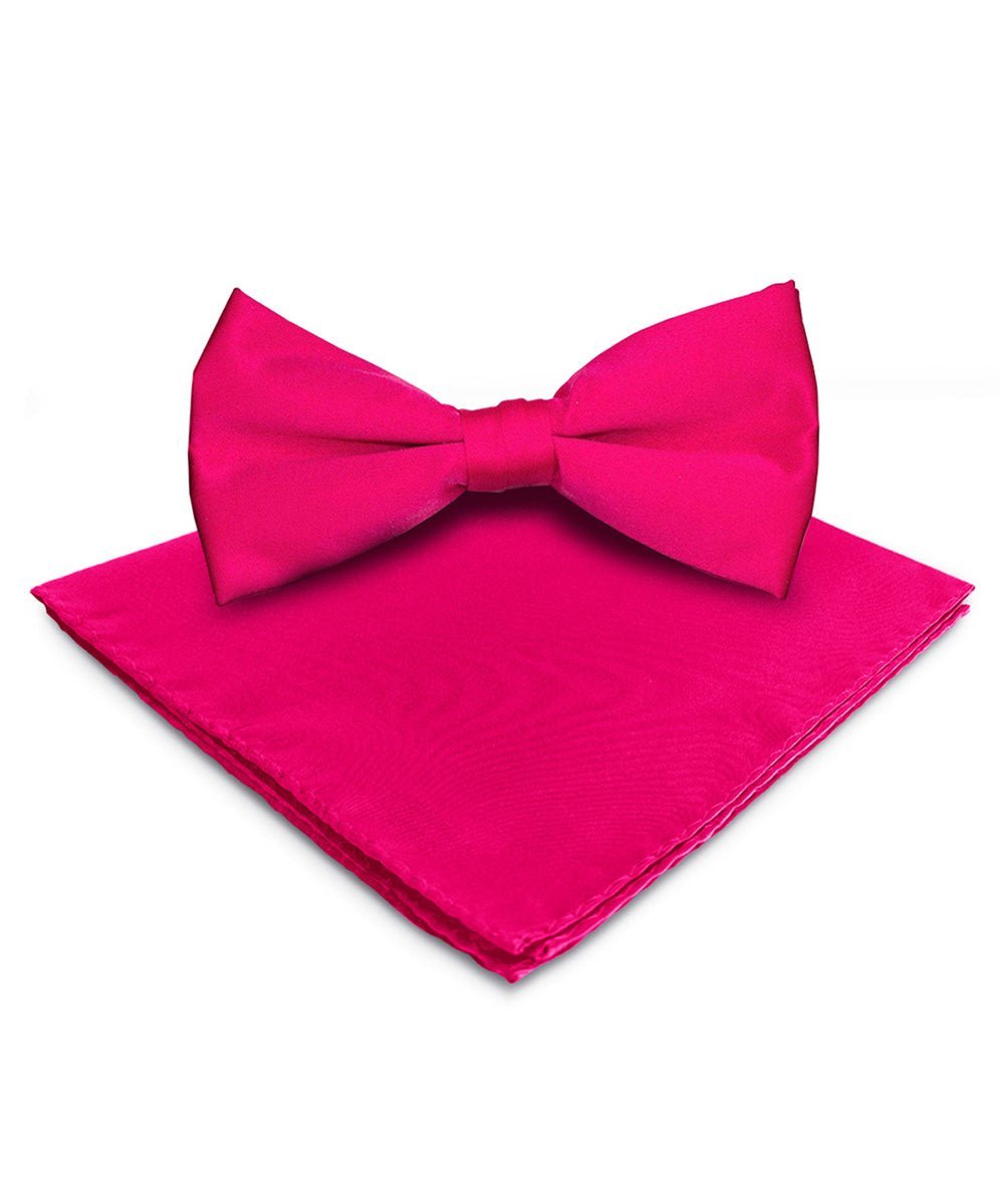Solid Bow Tie & Pocket Square in a Box by Vittorio Farina (basic - bow - tie - hanky - hot - pink) for Independent Retail Stores by Dubal Brothers