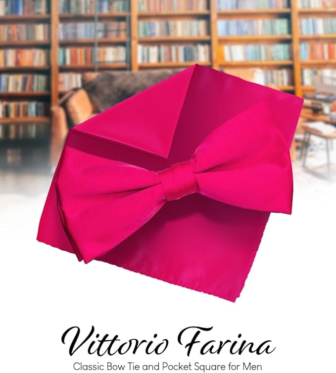 Solid Bow Tie & Pocket Square in a Box by Vittorio Farina (basic - bow - tie - hanky - hot - pink) for Independent Retail Stores by Dubal Brothers