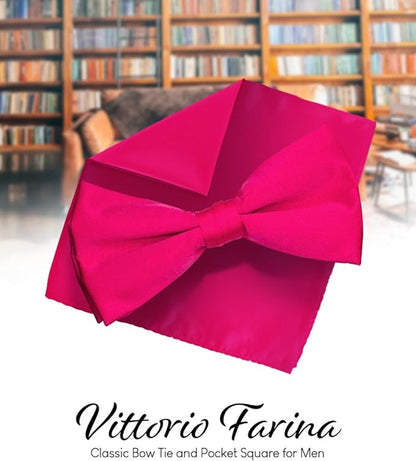 Solid Bow Tie & Pocket Square in a Box by Vittorio Farina (basic - bow - tie - hanky - hot - pink) for Independent Retail Stores by Dubal Brothers