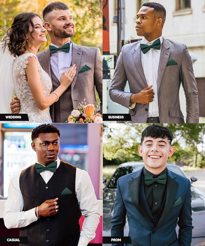 Solid Bow Tie & Pocket Square in a Box by Vittorio Farina (basic - bow - tie - hanky - hunter) for Independent Retail Stores by Dubal Brothers