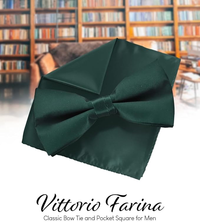 Solid Bow Tie & Pocket Square in a Box by Vittorio Farina (basic - bow - tie - hanky - hunter) for Independent Retail Stores by Dubal Brothers