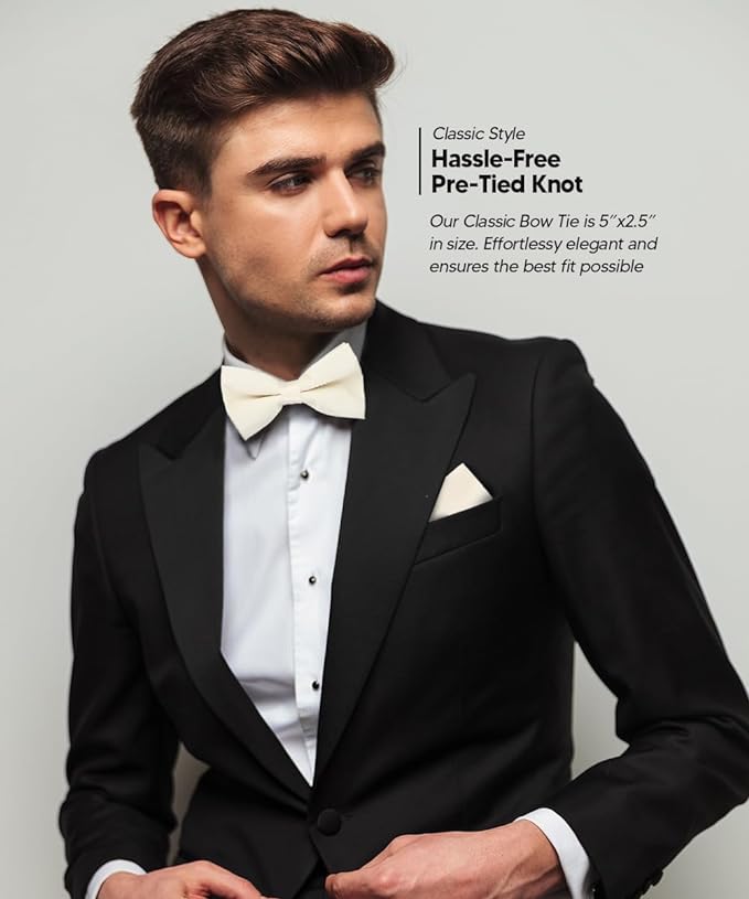 Solid Bow Tie & Pocket Square in a Box by Vittorio Farina (basic - bow - tie - hanky - ivory) for Independent Retail Stores by Dubal Brothers