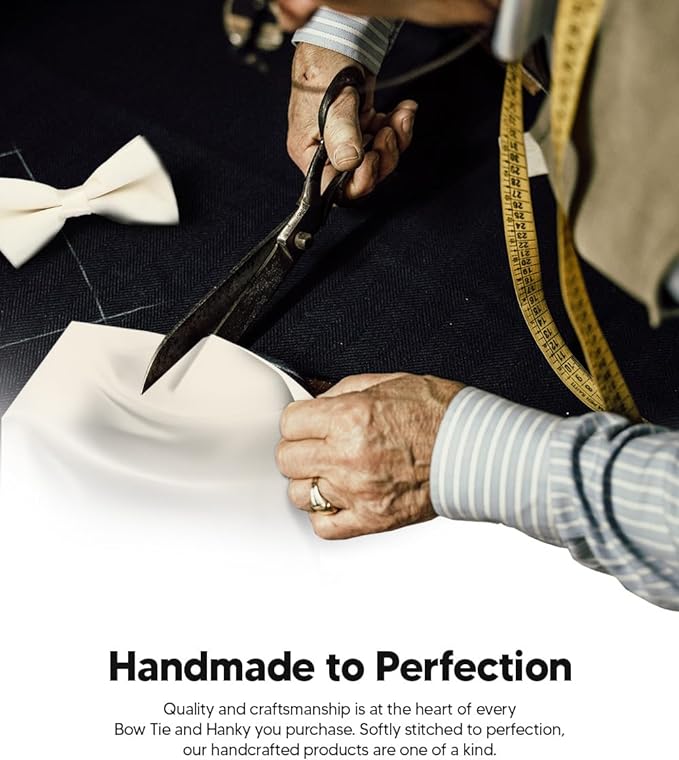 Solid Bow Tie & Pocket Square in a Box by Vittorio Farina (basic - bow - tie - hanky - ivory) for Independent Retail Stores by Dubal Brothers