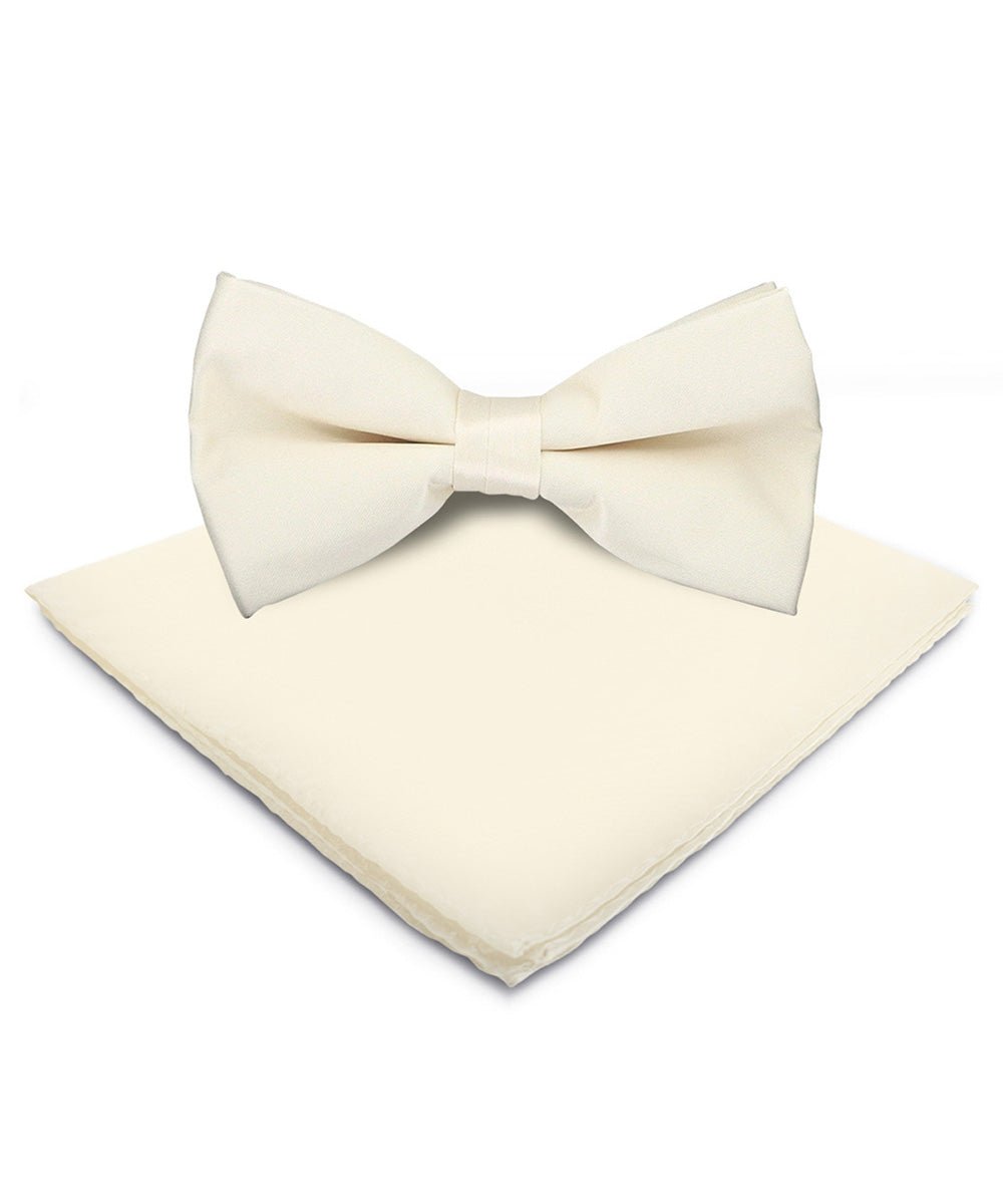 Solid Bow Tie & Pocket Square in a Box by Vittorio Farina (basic - bow - tie - hanky - ivory) for Independent Retail Stores by Dubal Brothers