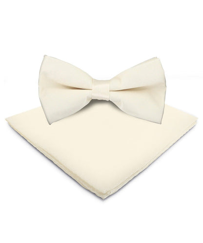 Solid Bow Tie & Pocket Square in a Box by Vittorio Farina (basic - bow - tie - hanky - ivory) for Independent Retail Stores by Dubal Brothers
