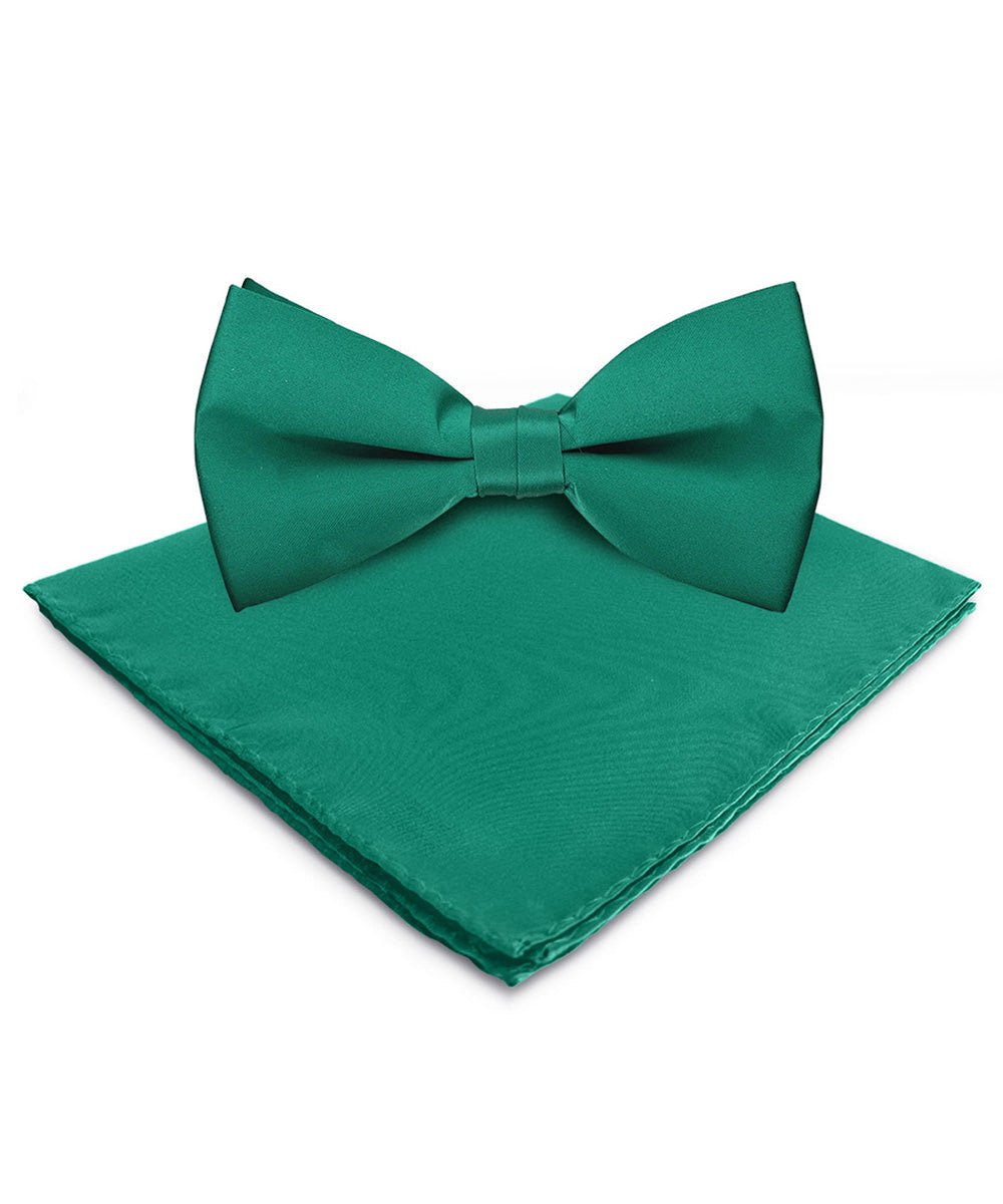 Solid Bow Tie & Pocket Square in a Box by Vittorio Farina (basic - bow - tie - hanky - kelly) for Independent Retail Stores by Dubal Brothers