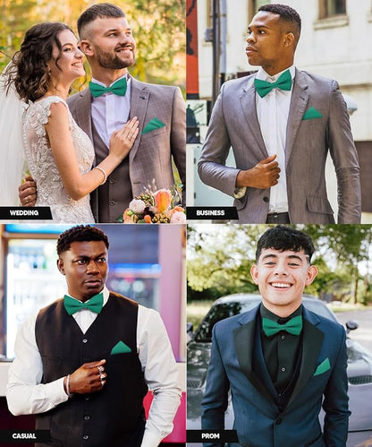 Solid Bow Tie & Pocket Square in a Box by Vittorio Farina (basic - bow - tie - hanky - kelly) for Independent Retail Stores by Dubal Brothers