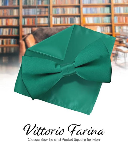 Solid Bow Tie & Pocket Square in a Box by Vittorio Farina (basic - bow - tie - hanky - kelly) for Independent Retail Stores by Dubal Brothers