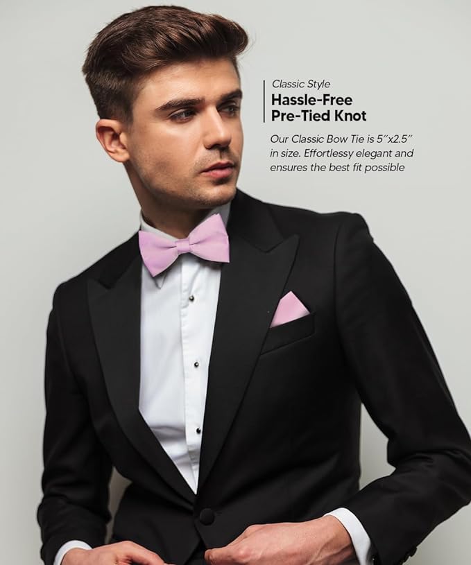 Solid Bow Tie & Pocket Square in a Box by Vittorio Farina (basic - bow - tie - hanky - lavender) for Independent Retail Stores by Dubal Brothers