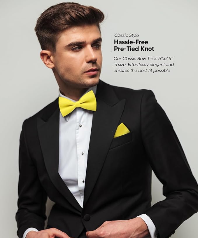 Solid Bow Tie & Pocket Square in a Box by Vittorio Farina (basic - bow - tie - hanky - lemon) for Independent Retail Stores by Dubal Brothers