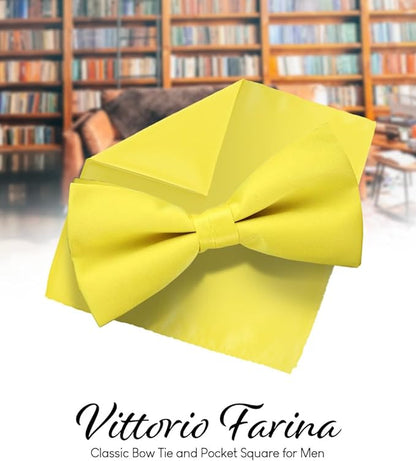 Solid Bow Tie & Pocket Square in a Box by Vittorio Farina (basic - bow - tie - hanky - lemon) for Independent Retail Stores by Dubal Brothers