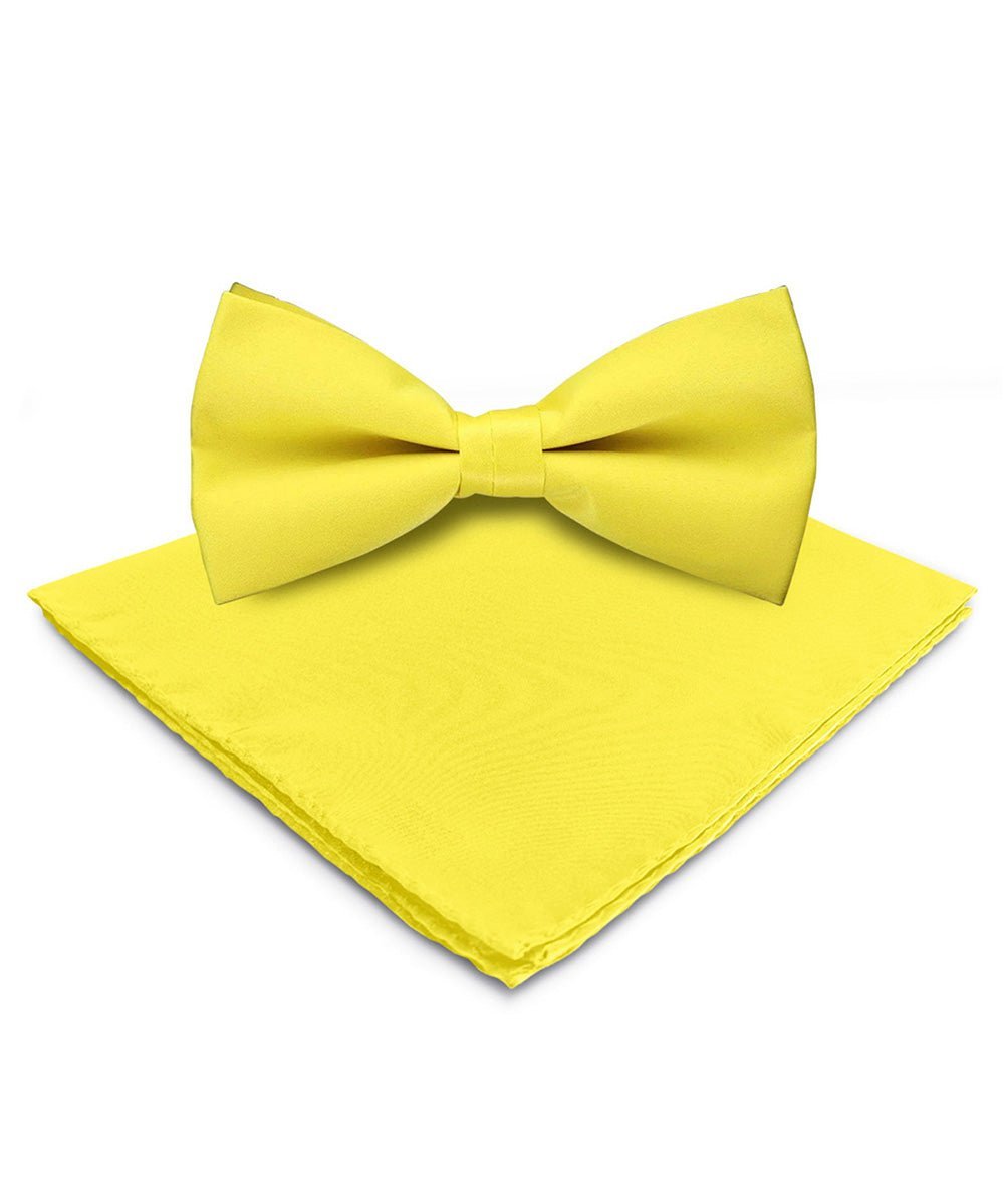Solid Bow Tie & Pocket Square in a Box by Vittorio Farina (basic - bow - tie - hanky - lemon) for Independent Retail Stores by Dubal Brothers