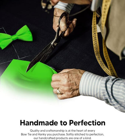 Solid Bow Tie & Pocket Square in a Box by Vittorio Farina (basic - bow - tie - hanky - lime) for Independent Retail Stores by Dubal Brothers