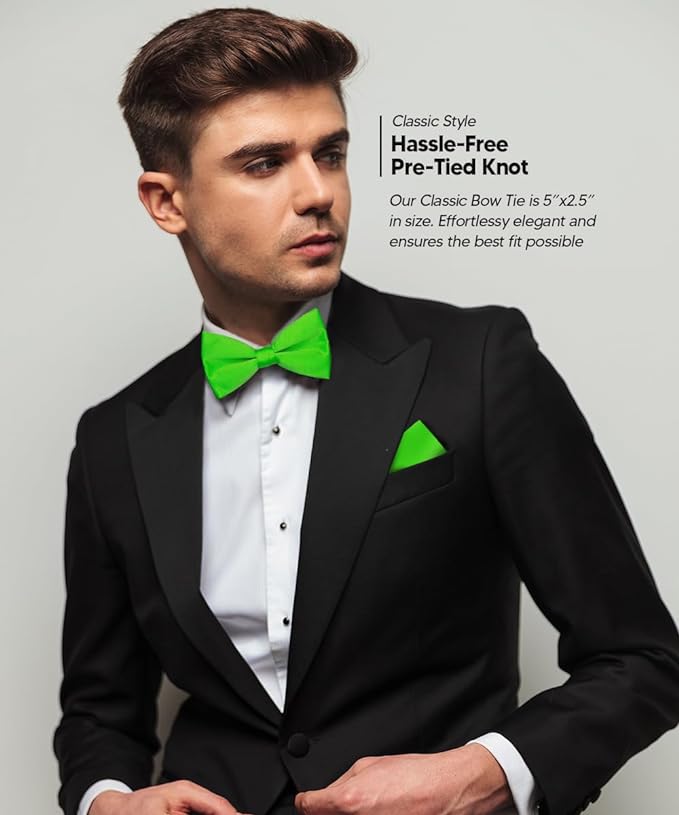 Solid Bow Tie & Pocket Square in a Box by Vittorio Farina (basic - bow - tie - hanky - lime) for Independent Retail Stores by Dubal Brothers