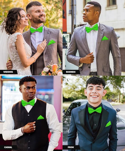 Solid Bow Tie & Pocket Square in a Box by Vittorio Farina (basic - bow - tie - hanky - lime) for Independent Retail Stores by Dubal Brothers