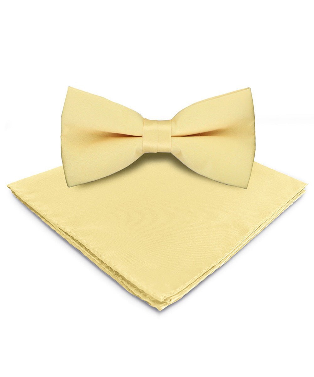 Solid Bow Tie & Pocket Square in a Box by Vittorio Farina (basic - bow - tie - hanky - maize) for Independent Retail Stores by Dubal Brothers
