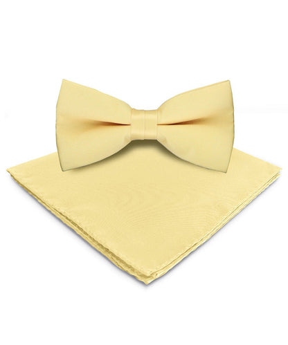 Solid Bow Tie & Pocket Square in a Box by Vittorio Farina (basic - bow - tie - hanky - maize) for Independent Retail Stores by Dubal Brothers