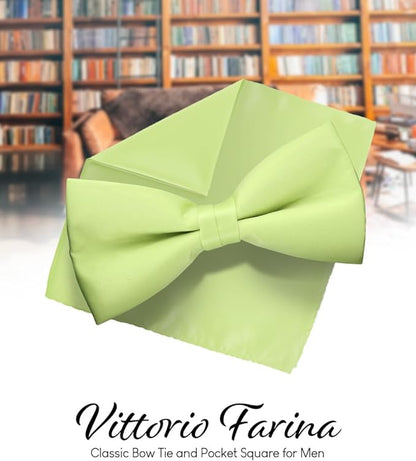 Solid Bow Tie & Pocket Square in a Box by Vittorio Farina (basic - bow - tie - hanky - mint) for Independent Retail Stores by Dubal Brothers
