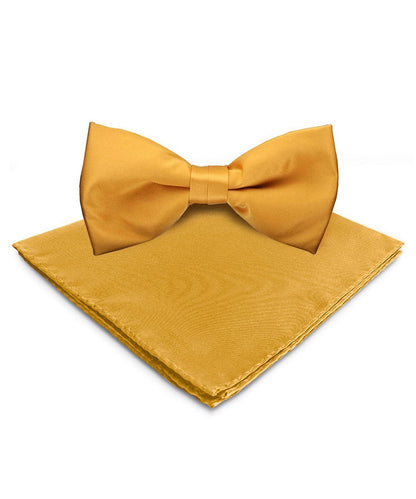 Solid Bow Tie & Pocket Square in a Box by Vittorio Farina (basic - bow - tie - hanky - mustard) for Independent Retail Stores by Dubal Brothers