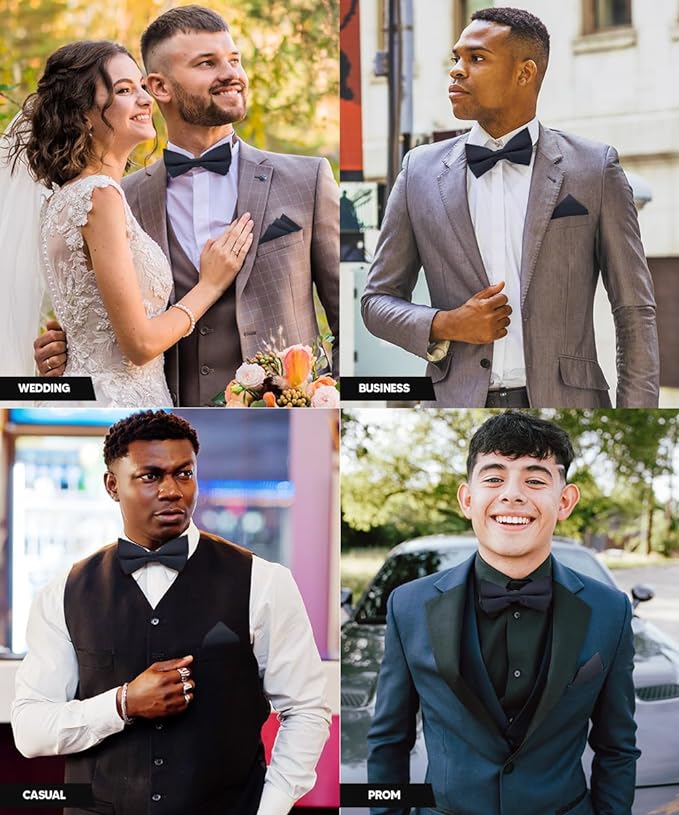 Solid Bow Tie & Pocket Square in a Box by Vittorio Farina (basic - bow - tie - hanky - navy) for Independent Retail Stores by Dubal Brothers