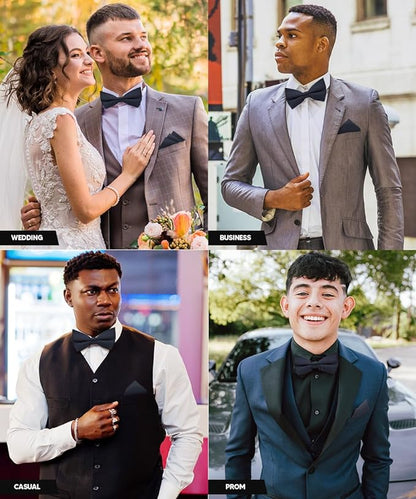 Solid Bow Tie & Pocket Square in a Box by Vittorio Farina (basic - bow - tie - hanky - navy) for Independent Retail Stores by Dubal Brothers