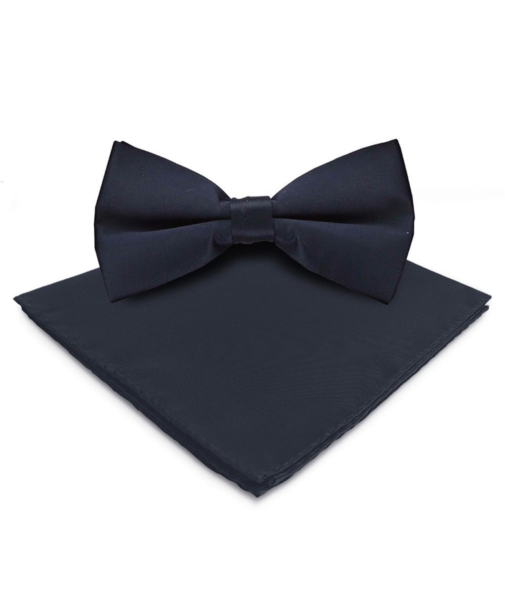 Solid Bow Tie & Pocket Square in a Box by Vittorio Farina (basic - bow - tie - hanky - navy) for Independent Retail Stores by Dubal Brothers