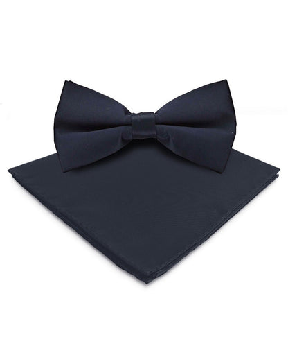 Solid Bow Tie & Pocket Square in a Box by Vittorio Farina (basic - bow - tie - hanky - navy) for Independent Retail Stores by Dubal Brothers