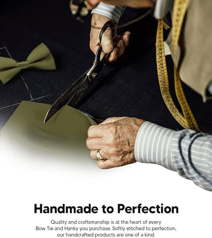 Solid Bow Tie & Pocket Square in a Box by Vittorio Farina (basic - bow - tie - hanky - olive) for Independent Retail Stores by Dubal Brothers