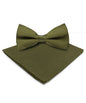 Solid Bow Tie & Pocket Square in a Box by Vittorio Farina (basic - bow - tie - hanky - olive) for Independent Retail Stores by Dubal Brothers