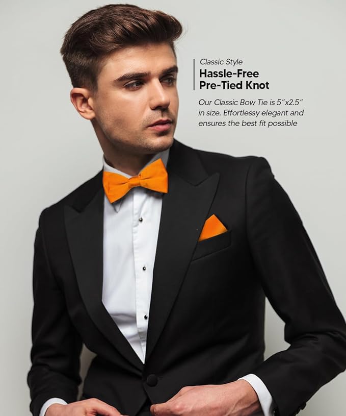 Solid Bow Tie & Pocket Square in a Box by Vittorio Farina (basic - bow - tie - hanky - orange) for Independent Retail Stores by Dubal Brothers